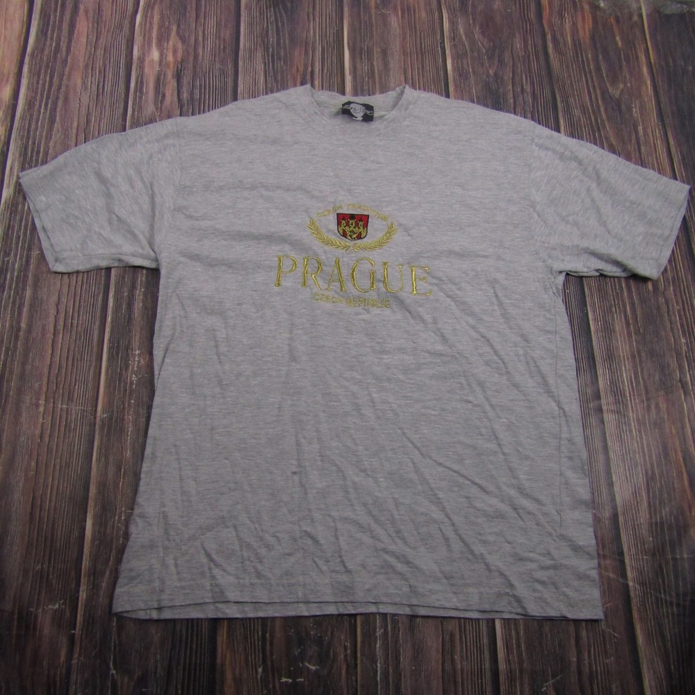 Moon Stone T-Shirt Mens XL Gray Prague Czech Republic Souvenir Embroidered Tee